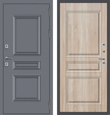 Входные двери M62 ТЕРМО штамп 3 квадрата Букле графит - ФЛТ-2 Дуб Сонома светлый