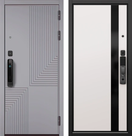 Входные двери S1 CITY SMART E-195 Гриджио - Si-3 Lacobel Black Белый софт