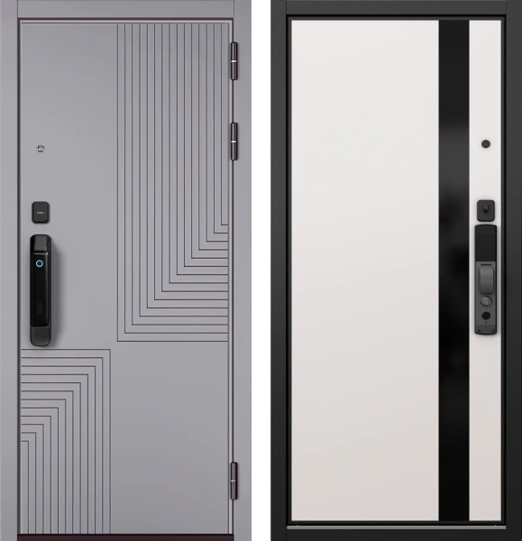 Входные двери S1 CITY SMART E-195 Гриджио - Si-3 Lacobel Black Белый софт