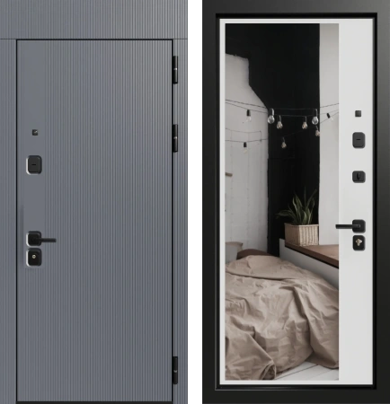 Входные двери Либерти 3К90 TOR ЮР-39 RAL 9011 - ЮР-42 декоративная зеркальная вставка RAL 9003