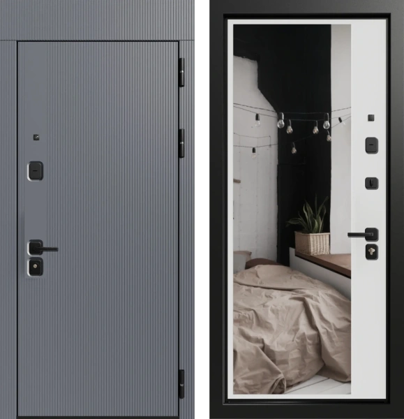 Входные двери Либерти 3К90 TOR ЮР-39 RAL 9011 - ЮР-42 декоративная зеркальная вставка RAL 9003