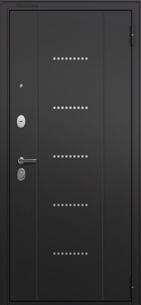 Входные двери T3 TRUST ECO MP RL-12 Черный муар - Е-142 Lacobel White Белый ларче