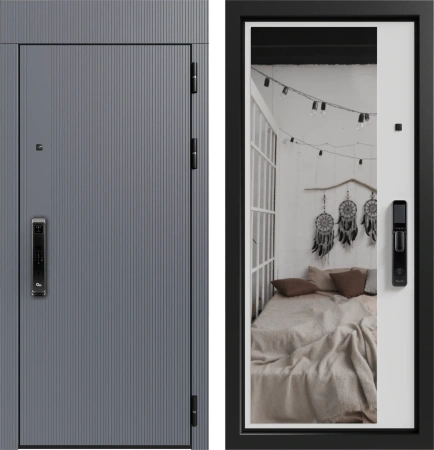 Входные двери Либерти 3К90 ЮР-39 RAL 9011 - ЮР-42 декоративная зеркальная вставка RAL 9003