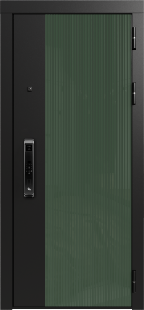 Входные двери Делла 3К90 ЮР-43 Вудлайн олива - ЮР-42 декоративная зеркальная вставка Bianco P