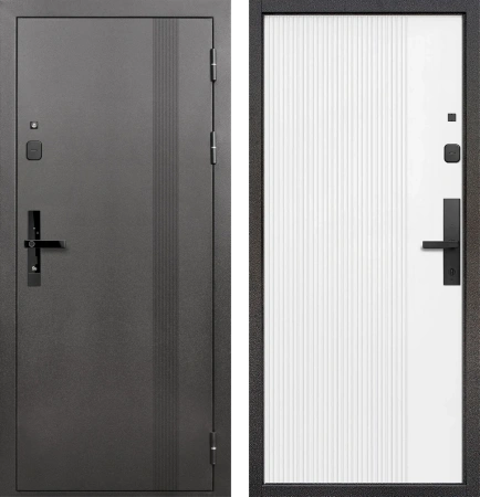 Входные двери Тайга 9 см Вертикаль Антик серебро - с фрезеровкой Белый