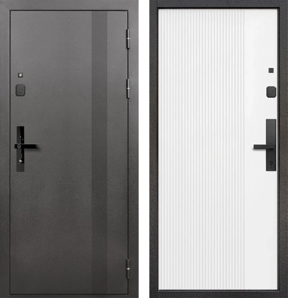 Входные двери Тайга 9 см Вертикаль Антик серебро - с фрезеровкой Белый