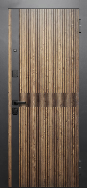 Входные двери Гарда 7,5 см Вуд Вертикаль Орех кантри Сатин белый/сатин черный