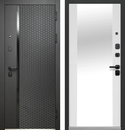 Входные двери Luxor Ромбы Вертикаль Зеркало Антрацит софт Эмалит белый
