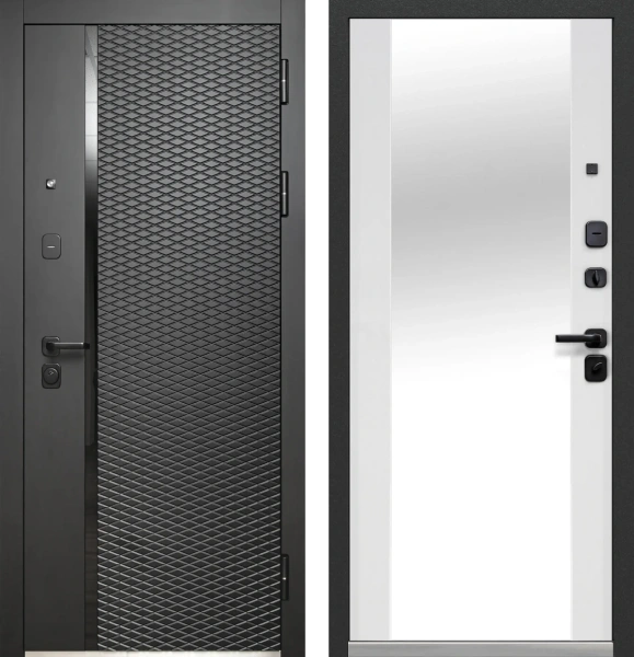 Входные двери Luxor Ромбы Вертикаль Зеркало Антрацит софт Эмалит белый