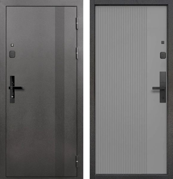 Входные двери Тайга 9 см Вертикаль Антик серебро - с фрезеровкой Эмалит серый