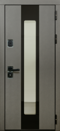 Входные двери Юта NEW П-55 (окно+черное стекло) TSBR 7021 - П-63(окно) RAL 9003