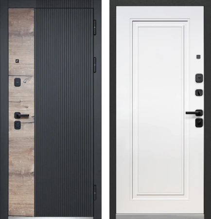 Входные двери Luxor Дуб Вертикаль Нео Сатин черный Эмалит белый