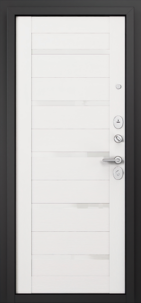 Входные двери T3 TRUST ECO MP RL-12 Черный муар - Е-142 Lacobel White Белый ларче