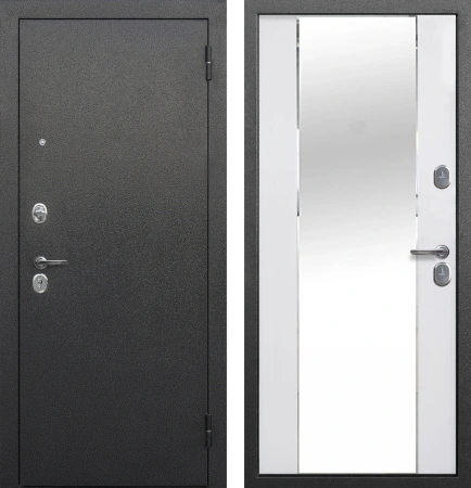 Входные двери Тайга 7 см Зеркало Серебро антик - Зеркало Эмалит белый