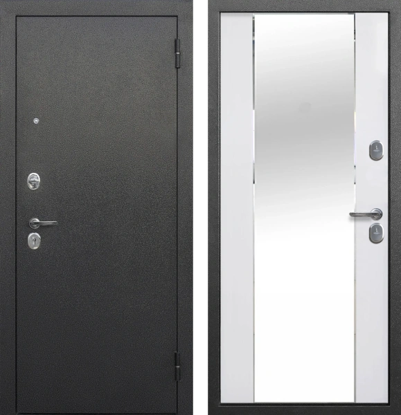 Входные двери Тайга 7 см Зеркало Серебро антик - Зеркало Эмалит белый