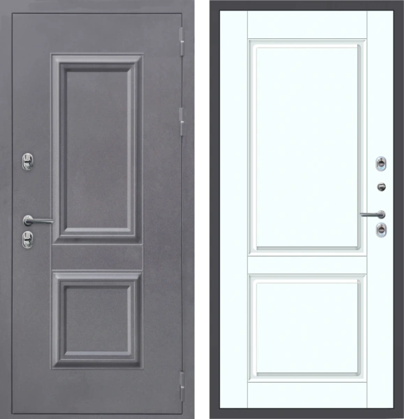 Входные двери M60 ТЕРМО штамп 2 квадрата Букле графит - ФЛТ-7 Velluto Bianco AG 700