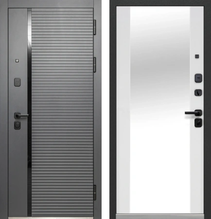 Входные двери Luxor Горизонталь Зеркало Сатин графит Эмалит белый