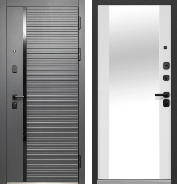 Входные двери Luxor Горизонталь Зеркало Сатин графит Эмалит белый