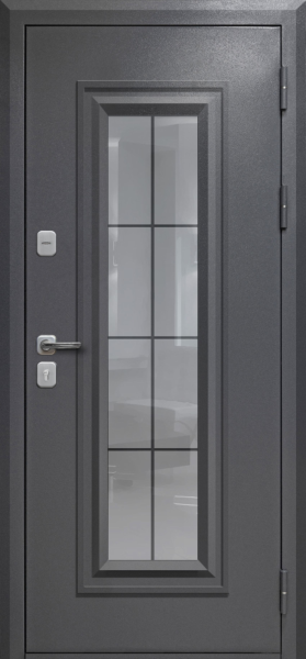 Входные двери Гарда 9 Букле графит Ковка стеклопакет Букле графит Белый матовый