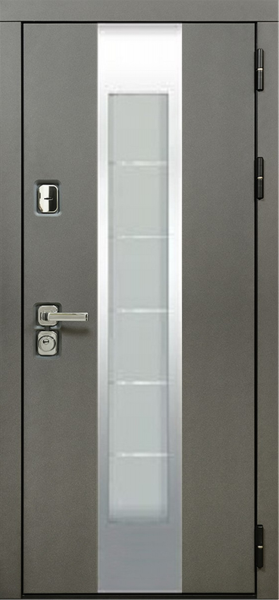 Входные двери Юта 1 3К90 П-55(окно+нержав) TSBR 7021 - П-58(окно) RAL 1013