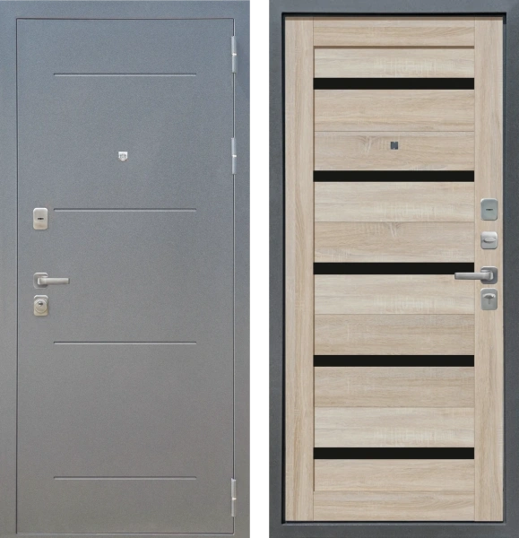 Входные двери M6 с фрезеровкой Букле графит - СБ-1 Дуб Сонома светлый