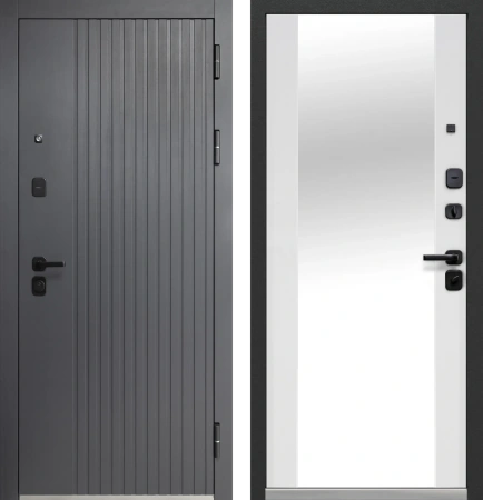 Входные двери Luxor Вертикаль Зеркало Сатин графит Эмалит белый