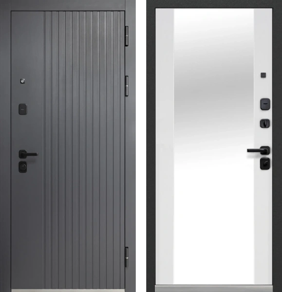 Входные двери Luxor Вертикаль Зеркало Сатин графит Эмалит белый