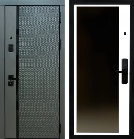 Входные двери Сталлер 3К90 ЮР16 TSBR 7021 - ЮР-42 декоративная зеркальная вставка ZB Белый