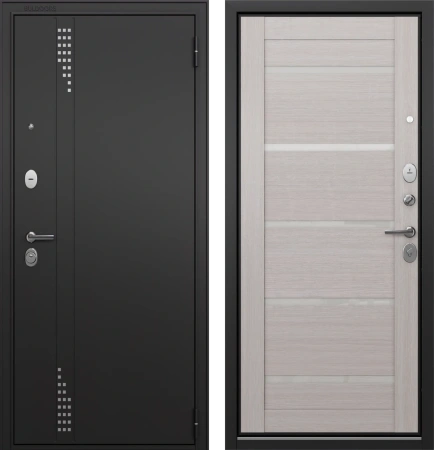 Входные двери T2 TRUST ECO MP RL-11 Черный муар - Е-142 Lacobel White Бьянко ларче