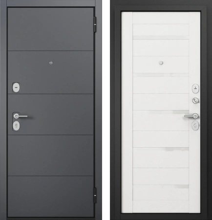 Входные двери F2 FAMILY ECO PP E-194 Оскуро - Е-142 Lacobel White Белый ларче
