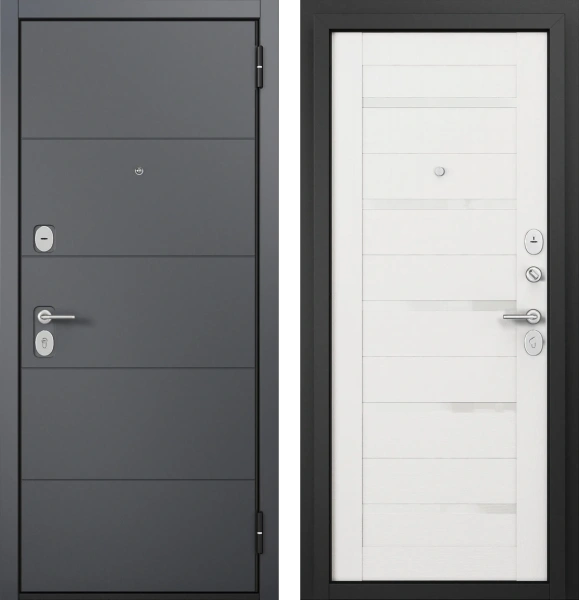 Входные двери F2 FAMILY ECO PP E-194 Оскуро - Е-142 Lacobel White Белый ларче