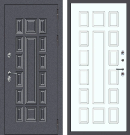 Входные двери M64 ТЕРМО штамп шоколад Букле графит - ФЛТ-6 Velluto Bianco AG 700