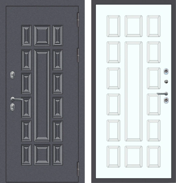 Входные двери M64 ТЕРМО штамп шоколад Букле графит - ФЛТ-6 Velluto Bianco AG 700