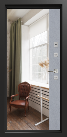 Входные двери Сталлер Comfort 3K ЮП-17 ZB 999-2 Черный кварц - ЮП-15 (декоративная зеркальная вставка) MI38 Санд светлый