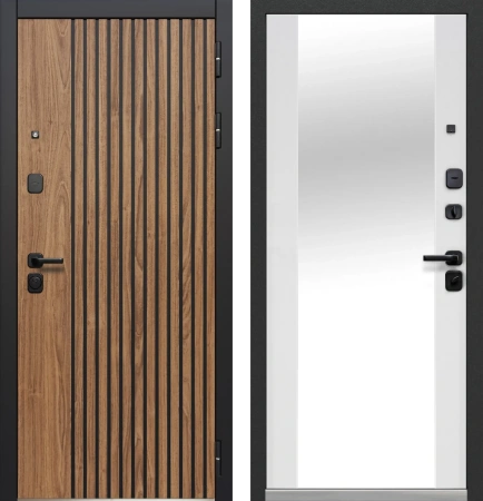 Входные двери Luxor Рейка Зеркало Орех лесной Эмалит белый
