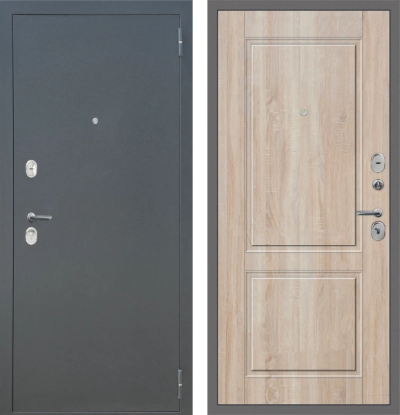 Входные двери M3 ФЛ Букле графит - ФЛ-30 Дуб Сонома светлый