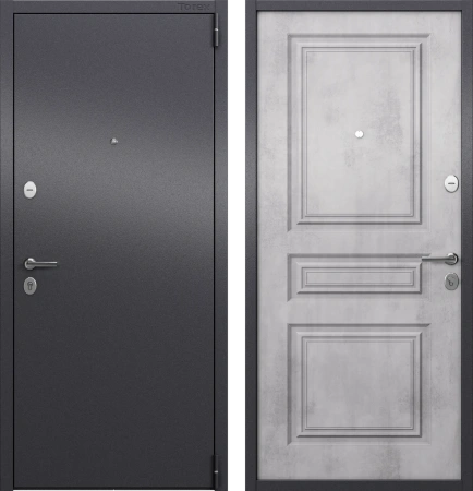 Входные двери ALFA LT MP Без фрезеровки Темно-серый букле графит - СК-67 Бетон известковый