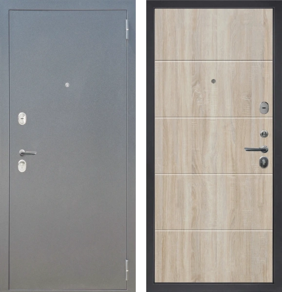 Входные двери M28 металл Букле графит - ФЛ-22 Дуб Сонома светлый