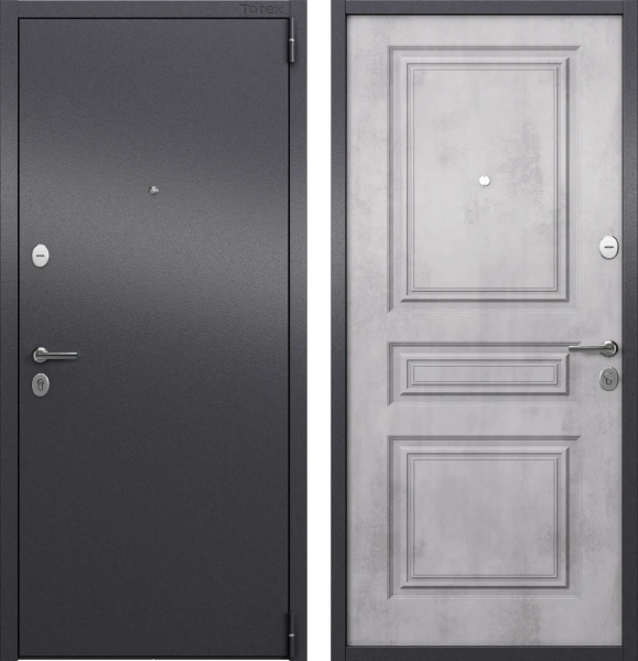 Входные двери ALFA LT MP Без фрезеровки Темно-серый букле графит - СК-67 Бетон известковый