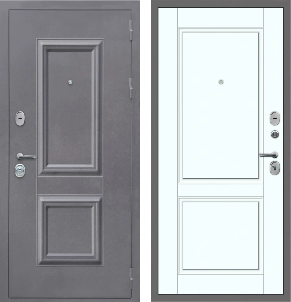 Входные двери M50 штамп 2 квадрата Букле графит - ФЛ-30 Velluto Bianco AG 700