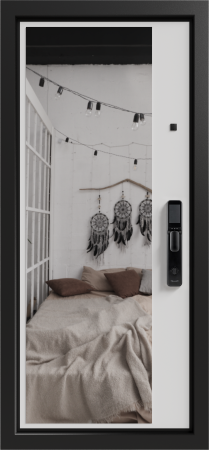 Входные двери Либерти 3К90 ЮР-39 TSBR 9011 - ЮР-42 декоративная зеркальная вставка RAL 9003