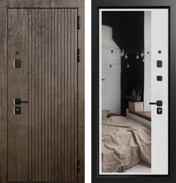 Входные двери Акцент 3К90 TOR ЮР-38 ХардВуд лунный (MPD101) - ЮР-42 декоративная зеркальная вставка ZB Белый