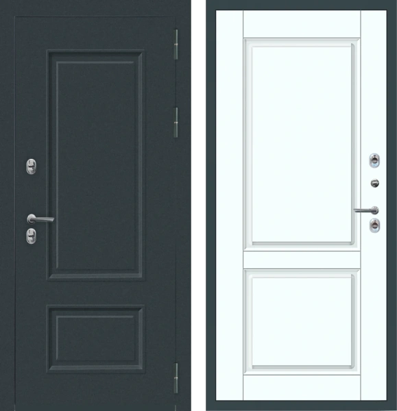 Входные двери M80 ТЕРМО Багет 2 квадрата Муар 7016 - ФЛТ-7 Velluto Bianco AG 700