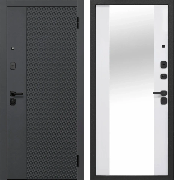 Входные двери Флорида Эмалит Белый Зеркало Чёрный кварц Эмалит белый
