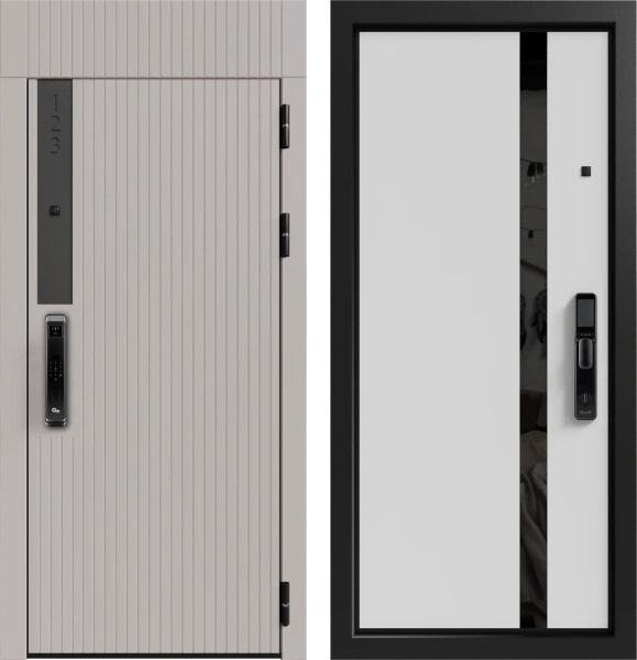 Входные двери Рейн 3К90 ЮР-36 (с номером квартиры) Латте (ZB855-2) - ЮР22 ZB Белый