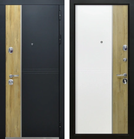 Входные двери Этна ЮР8 Черный - ЮР8 Кожа белая