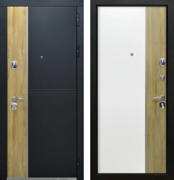 Входные двери Этна ЮР8 Черный - ЮР8 Кожа белая