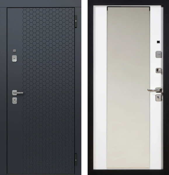 Входные двери TR 8 ЮП-24 ZB 856-2 Грей - ЮП-16 (декоративная зеркальная вставка) ZB Белый